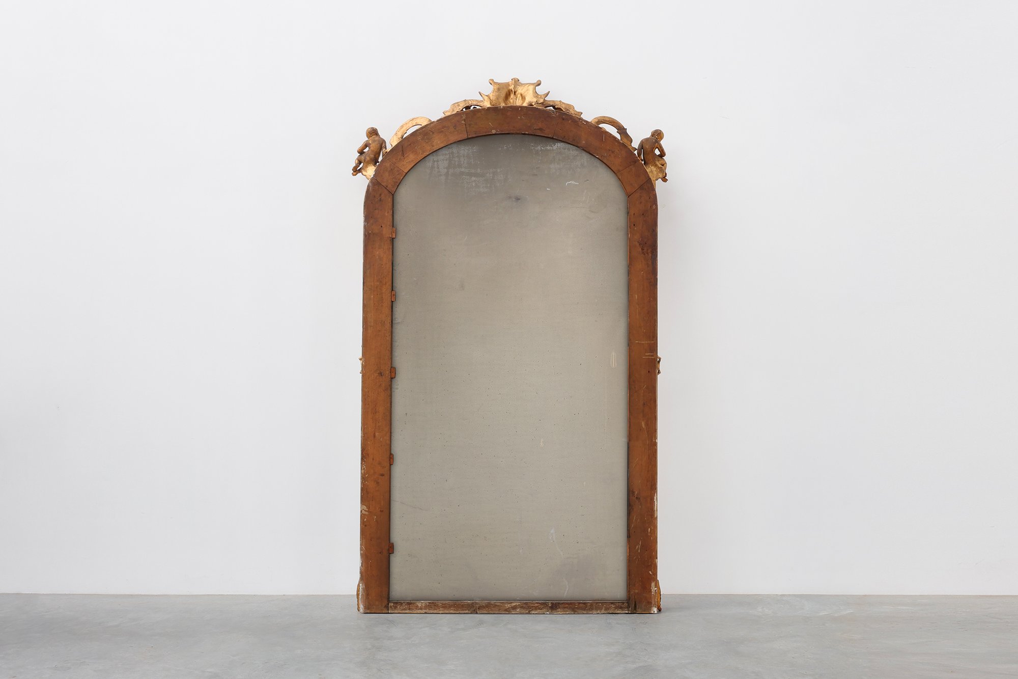 Large Napoleon III Gold-Coloured Mirror with Putti and Floral Crest, France, 1870thumbnail