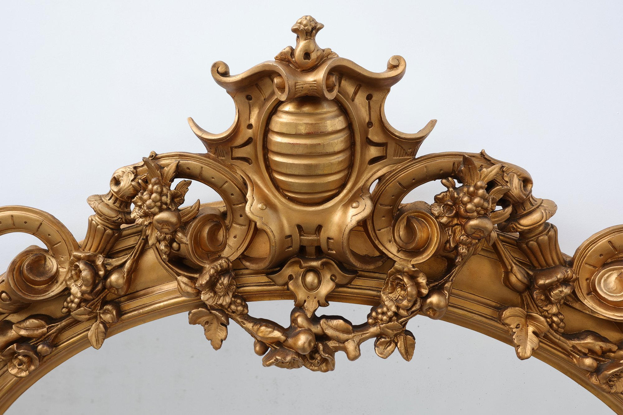 Large Napoleon III Gold-Coloured Mirror with Putti and Floral Crest, France, 1870thumbnail