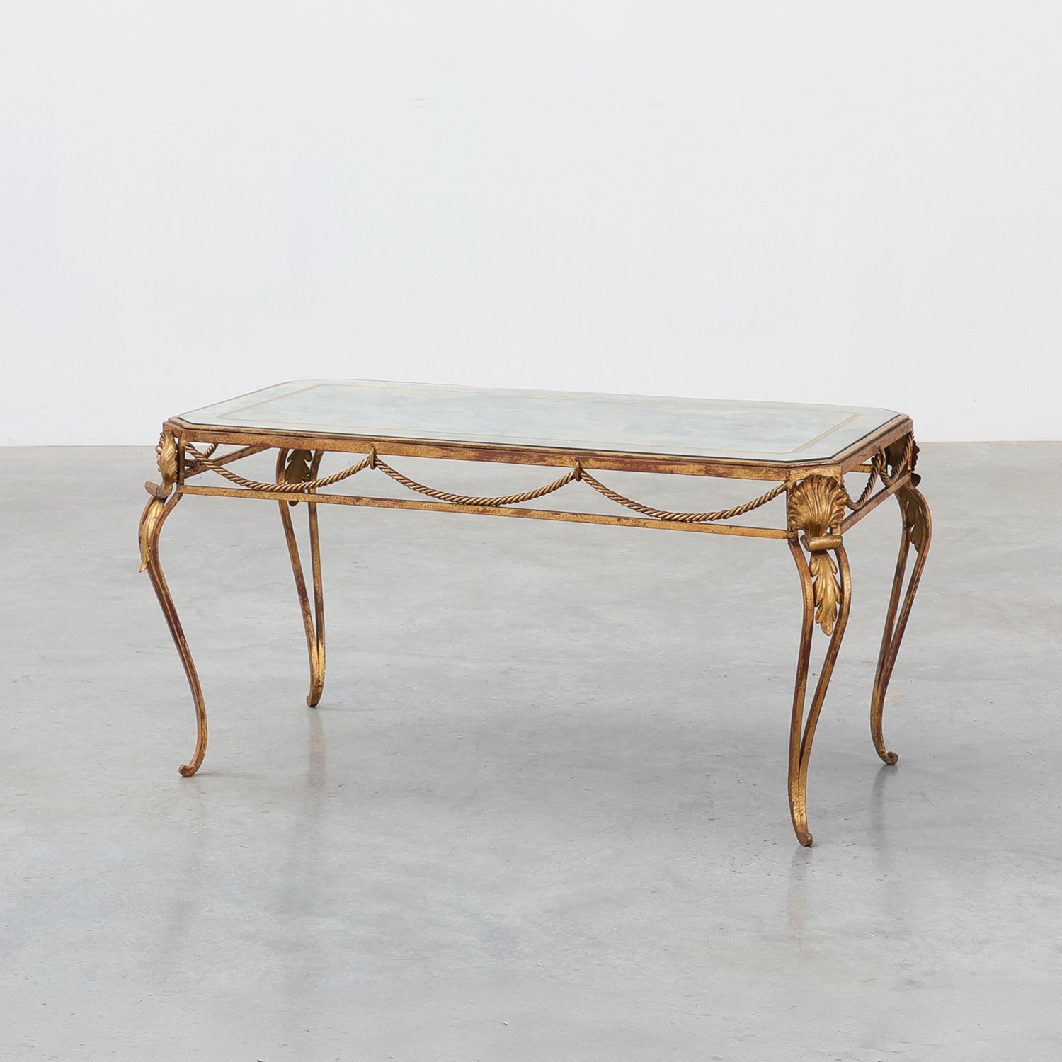 Hollywood Regency Wrought Iron Coffee Table with Aged Mirror Top, France, 1950s-img