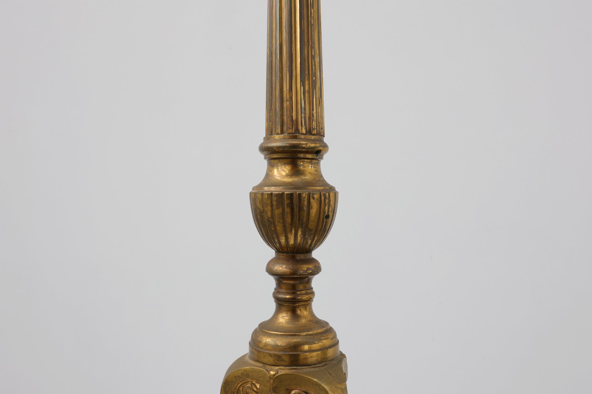 Antique Brass Pricket Candlestick with Christ Medallion, France, 1880thumbnail