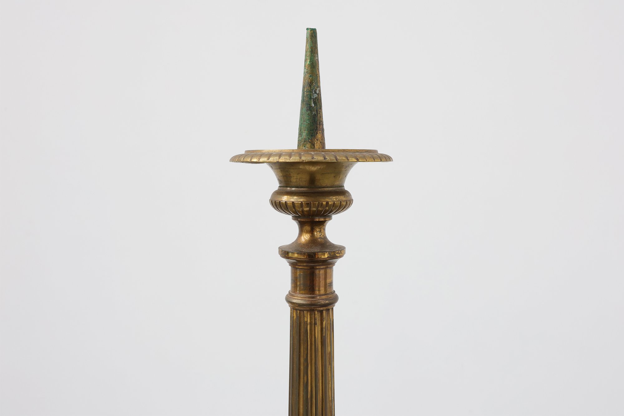 Antique Brass Pricket Candlestick with Christ Medallion, France, 1880thumbnail