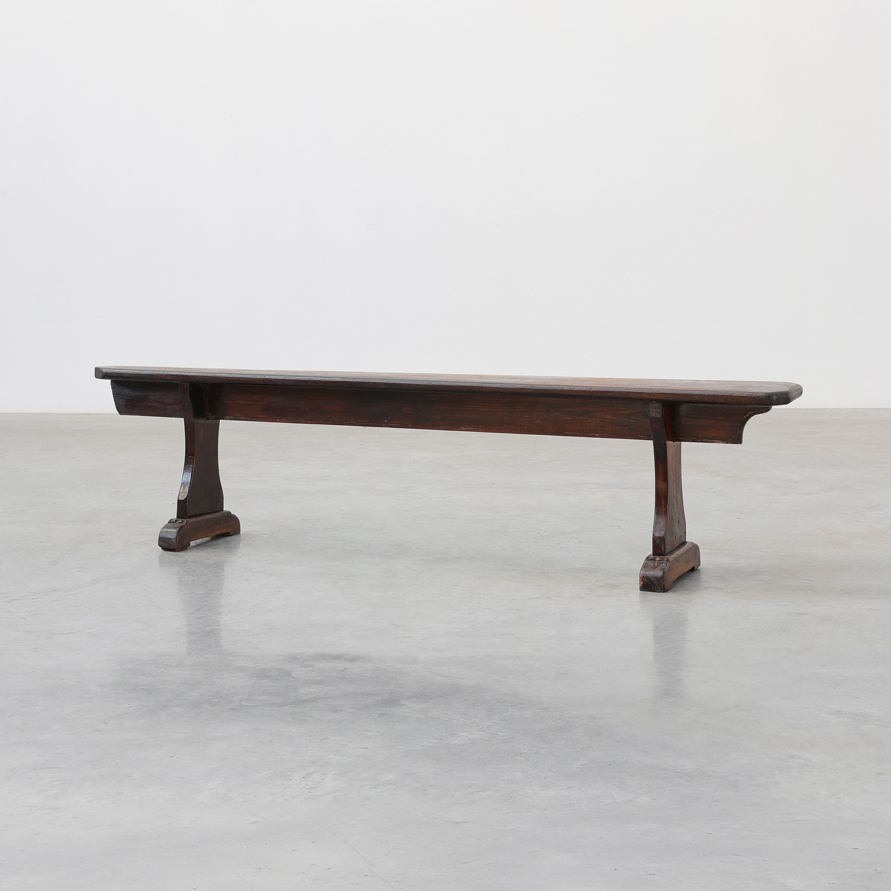 Rustic Oak Trestle Bench, France, 19th Century-img