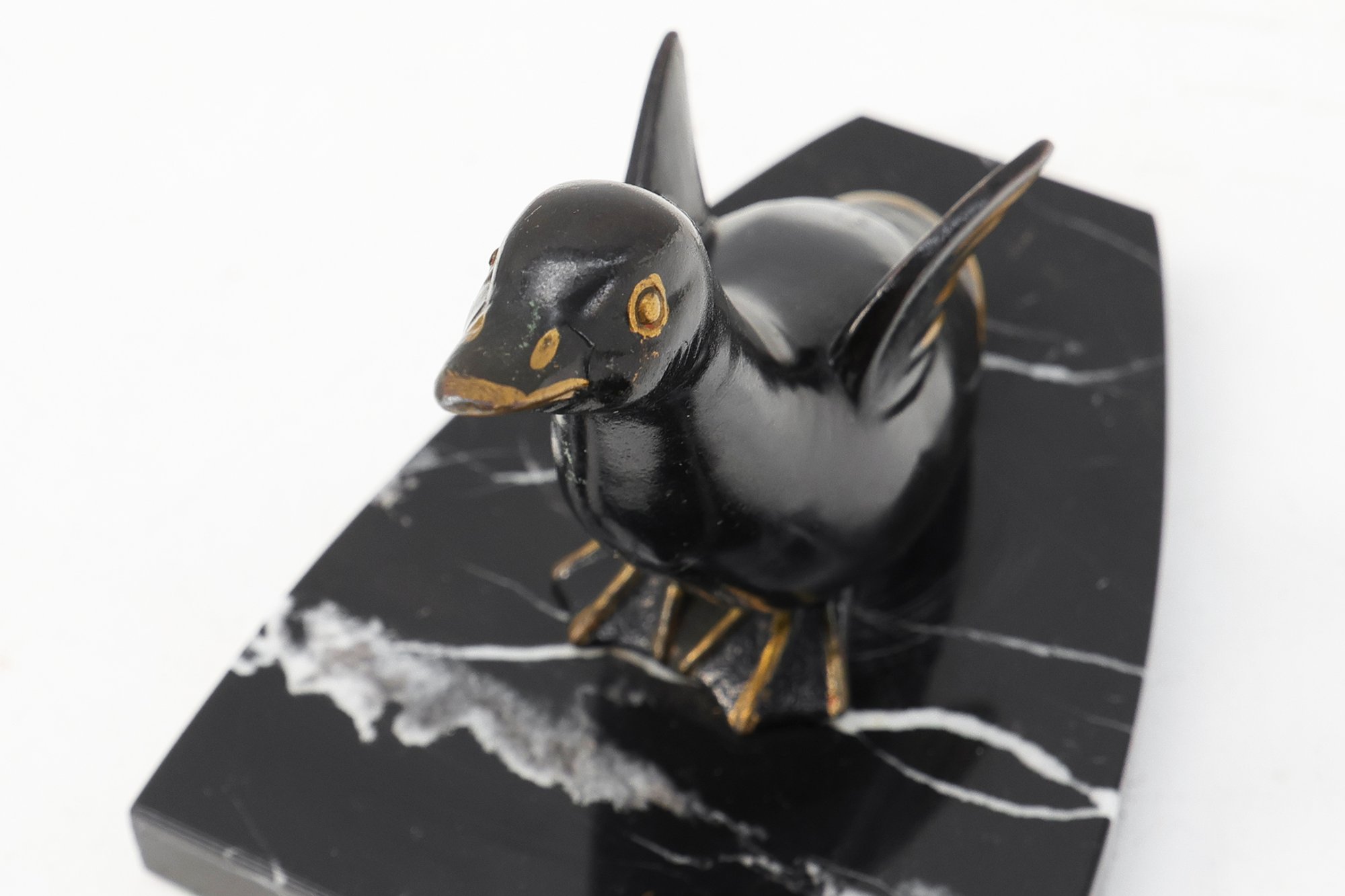 Pair of Art Deco Geese Bookends on Black Marble Bases, France, 1920thumbnail