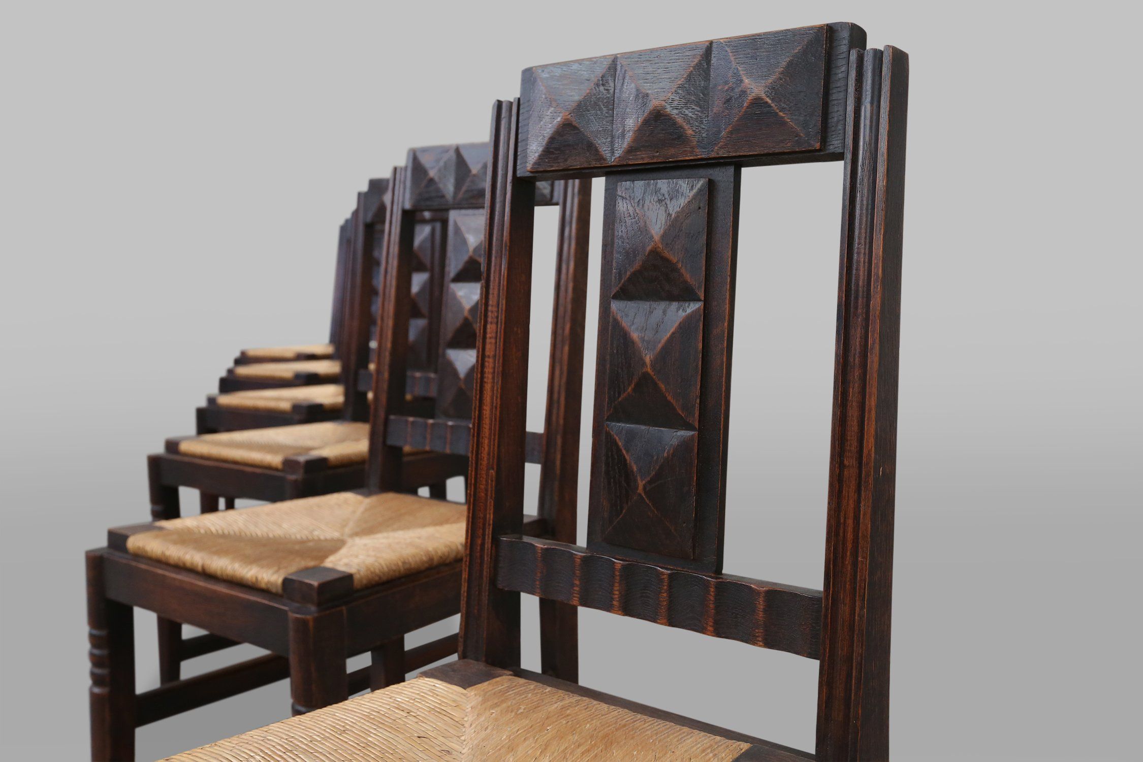 Vintage Dining Chairs in Oak and Wicker by Victor Coutray, Set of 6thumbnail