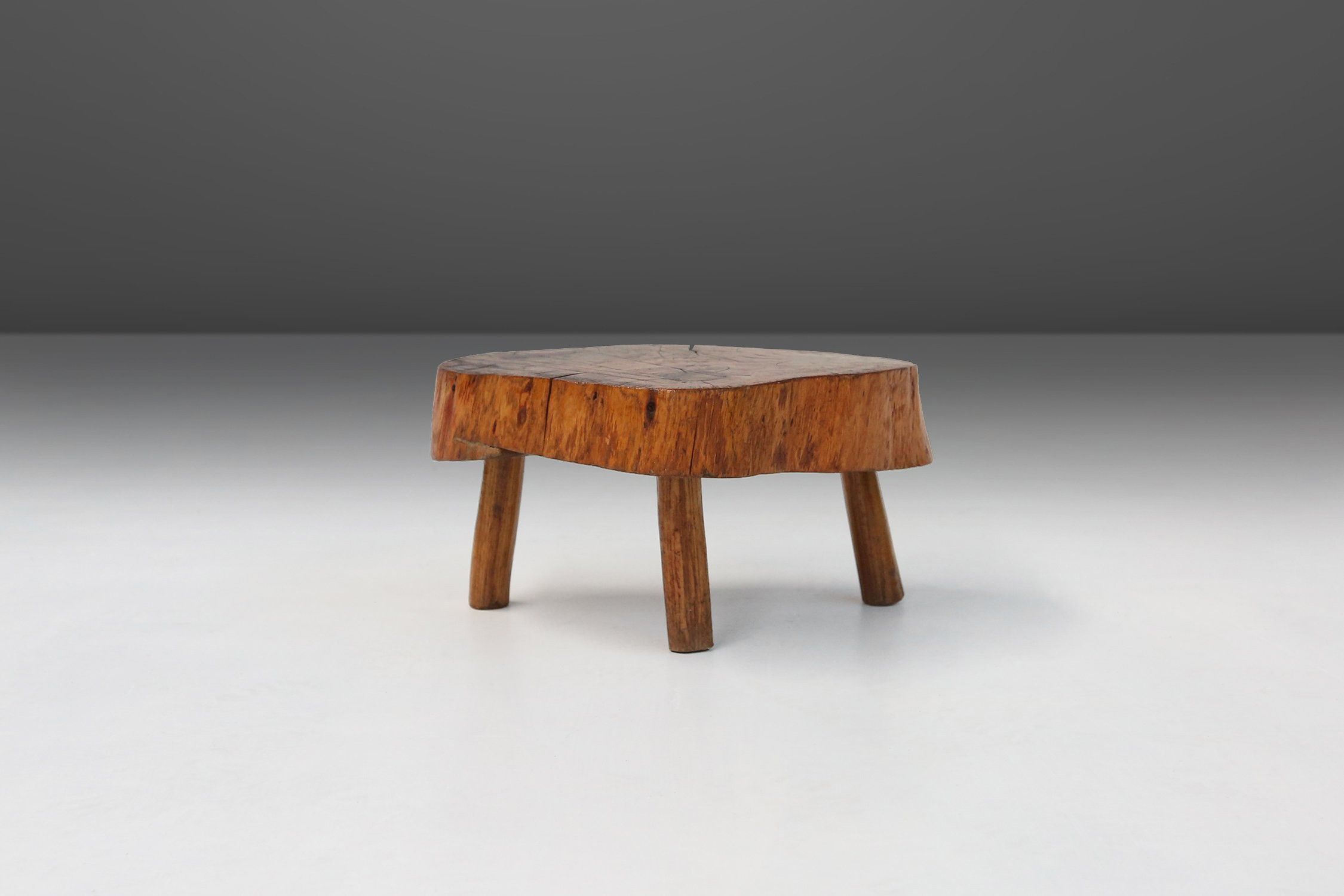Rustic low Wooden tripod tree trunk Side Table, Belgium ca. 1900thumbnail
