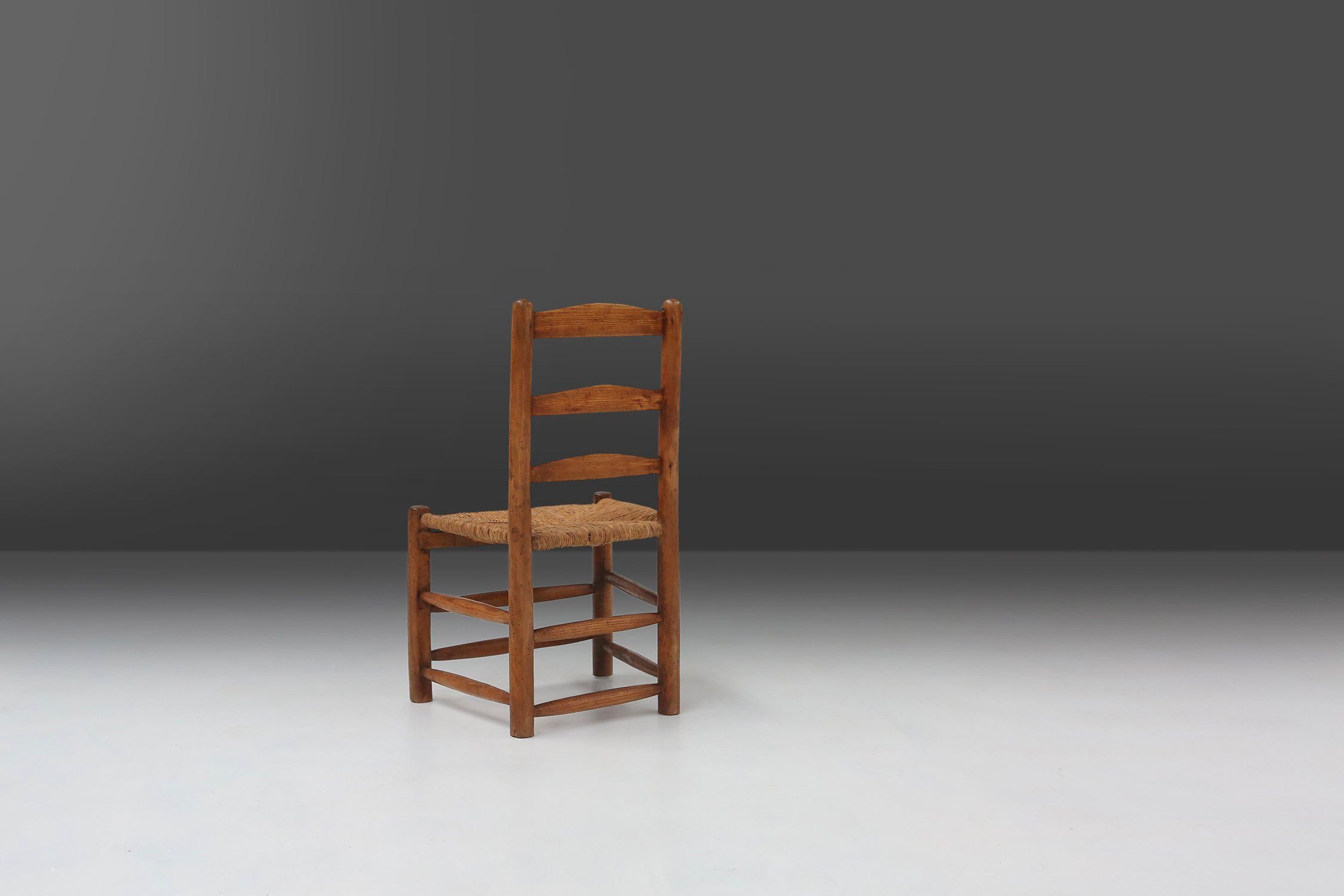 French Wabi-Sabi wood and wicker side Chair, 1850sthumbnail