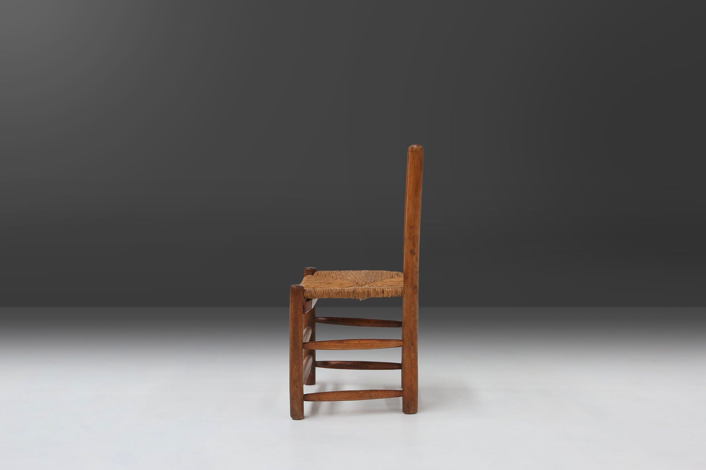 French Wabi-Sabi wood and wicker side Chair, 1850sthumbnail