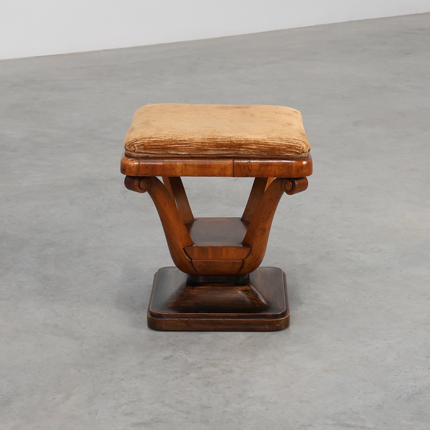 Art Deco Walnut Stool with Fabric, Italy, 1920s-img