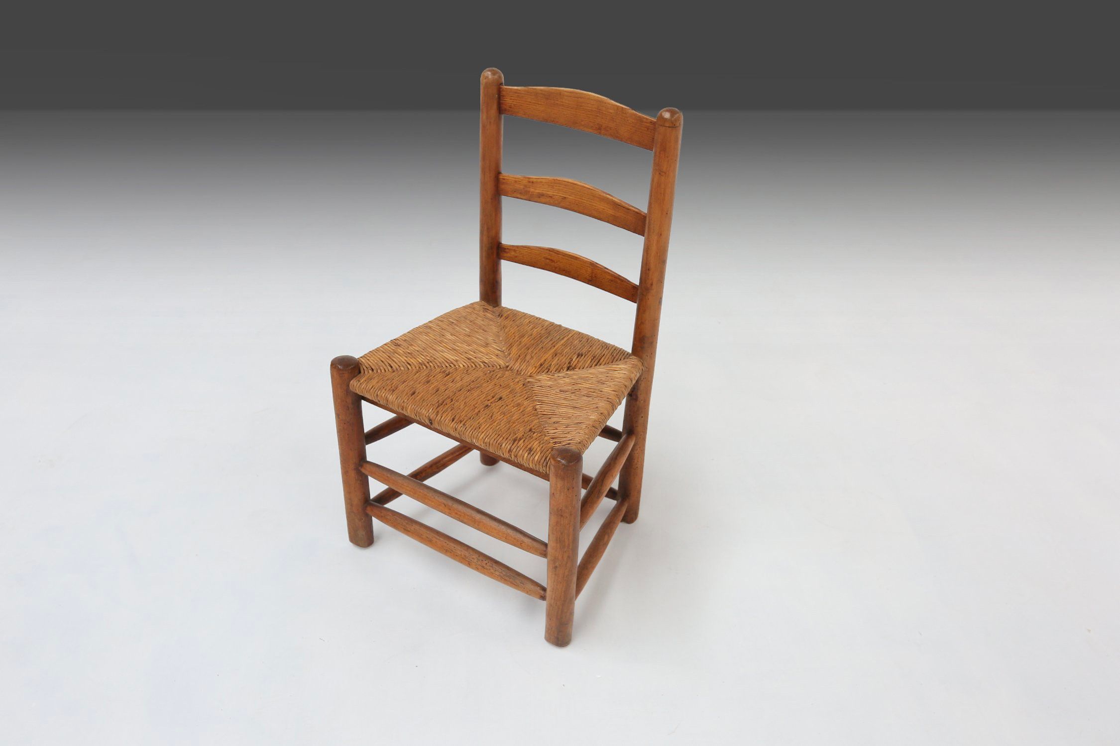 French Wabi-Sabi wood and wicker side Chair, 1850sthumbnail