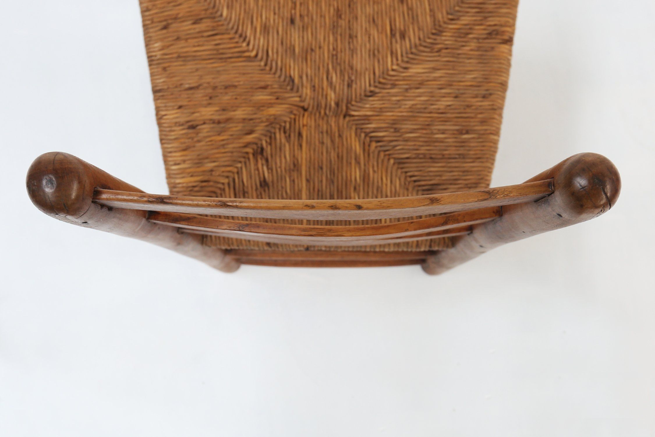 French Wabi-Sabi wood and wicker side Chair, 1850sthumbnail