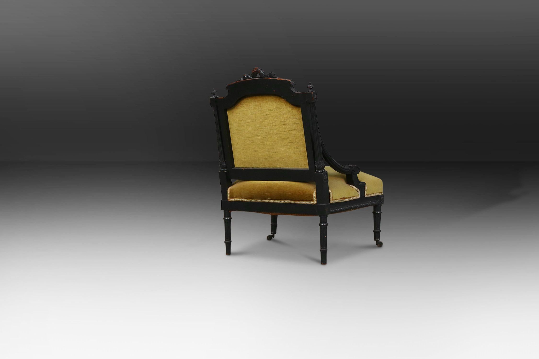 French Empire style  Black Wood and Velvet Armchair, 1850sthumbnail