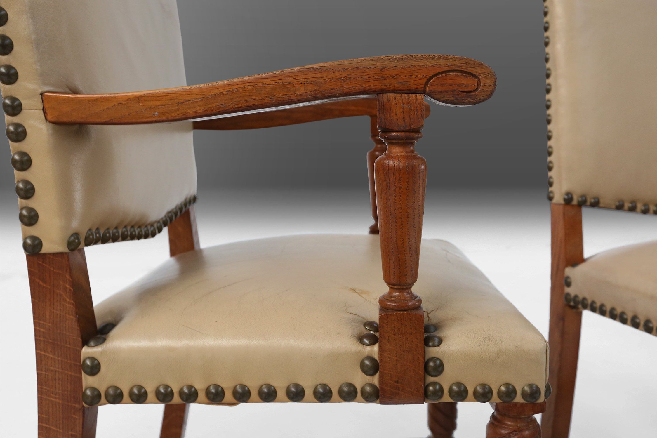 Art Deco Dining Room Chairs in Oak and Leather, 1940s, Set of 8thumbnail