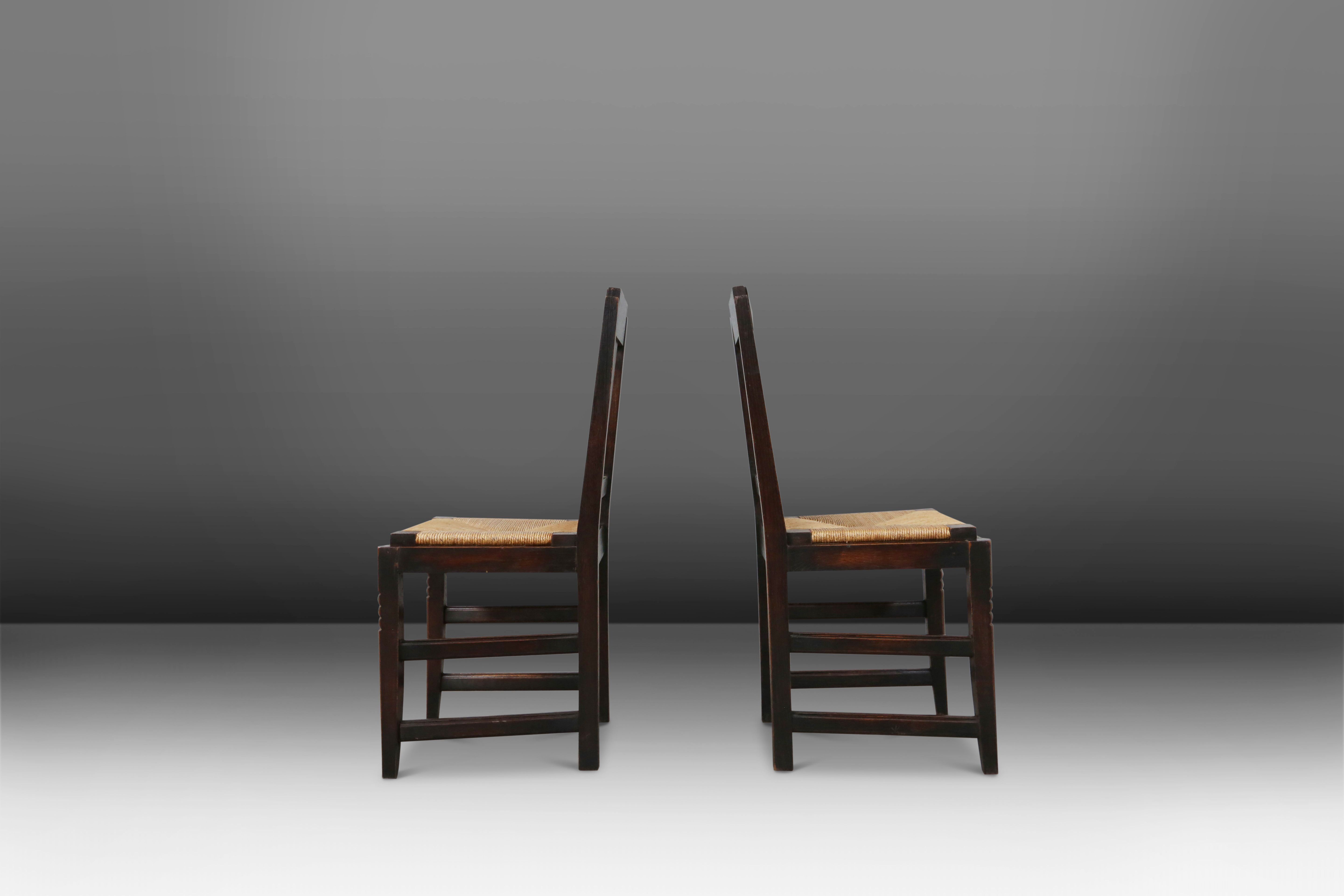 Vintage Dining Chairs in Oak and Wicker by Victor Coutray, Set of 6thumbnail