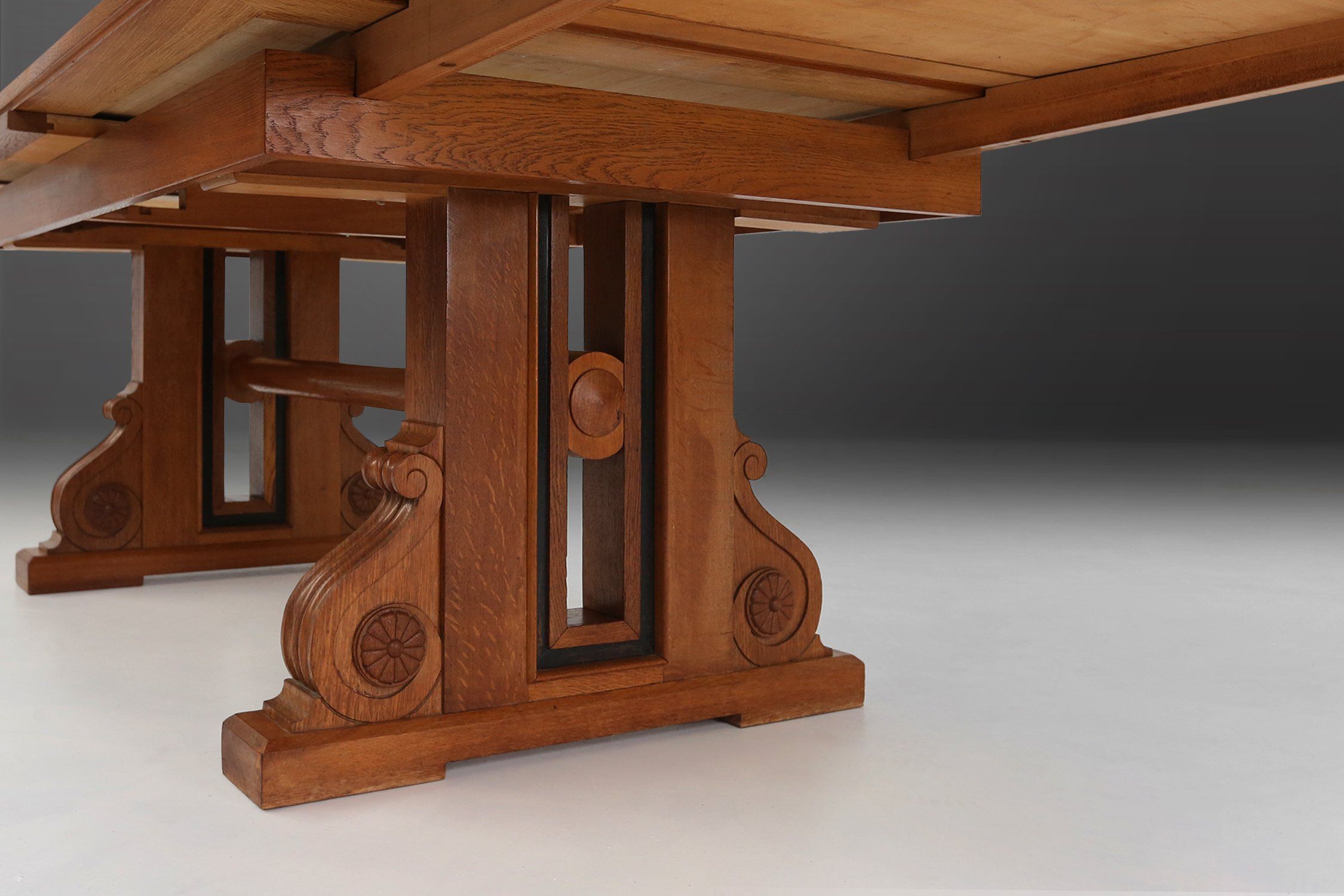 Extendable Art Deco Dining Table in full oak, 1940sthumbnail