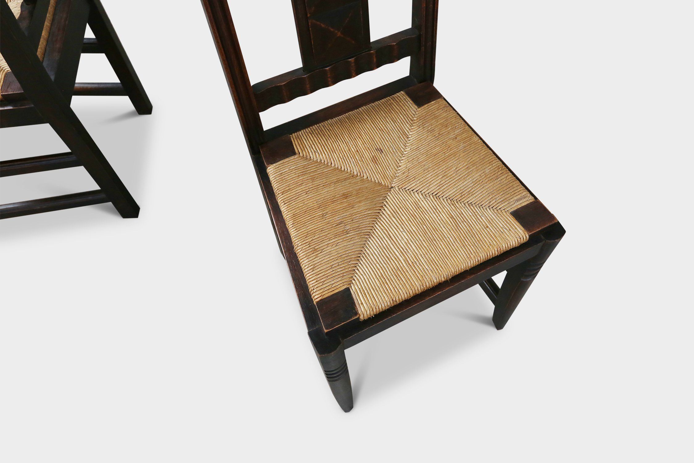 Vintage Dining Chairs in Oak and Wicker by Victor Coutray, Set of 6thumbnail