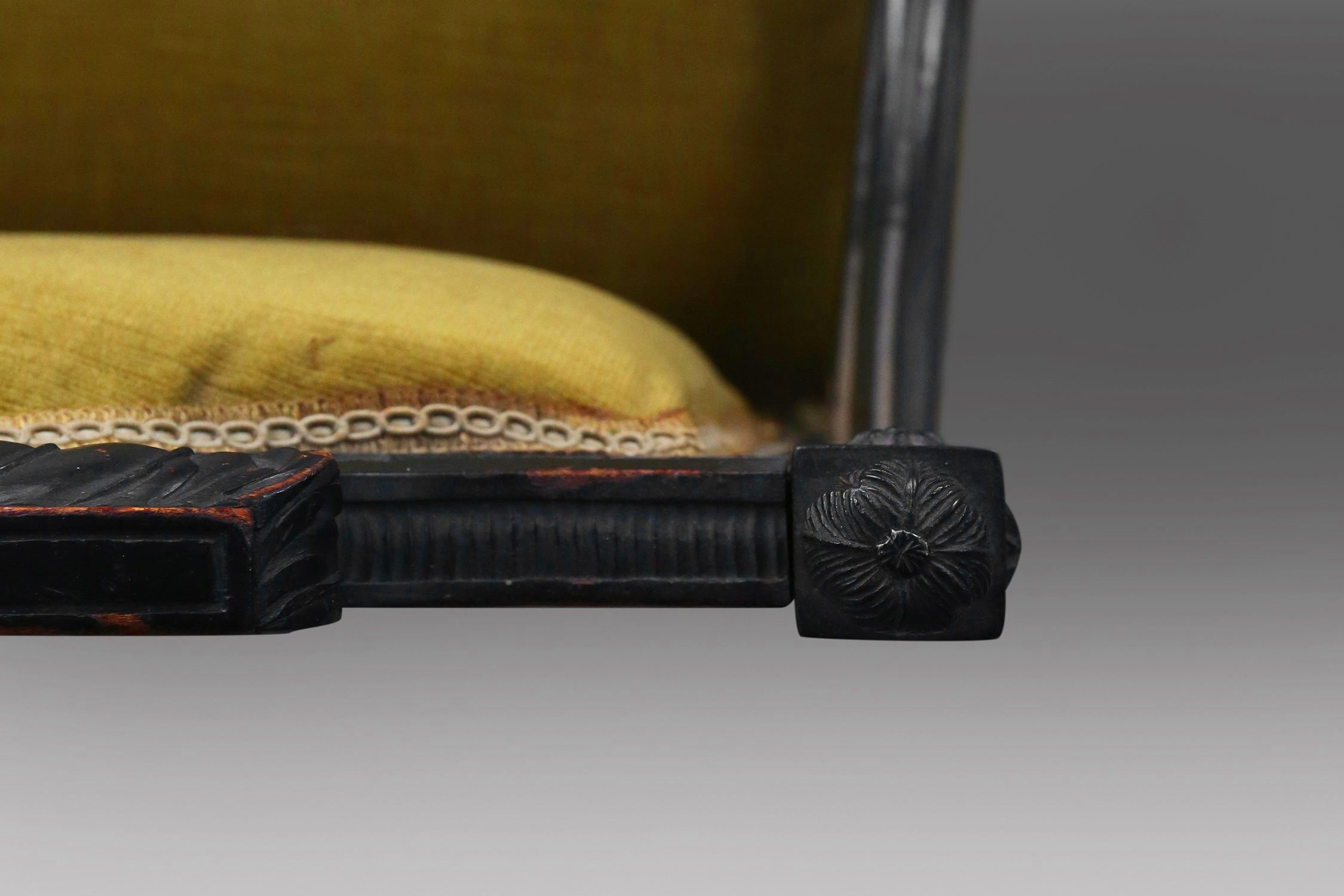 French Empire style  Black Wood and Velvet Armchair, 1850sthumbnail