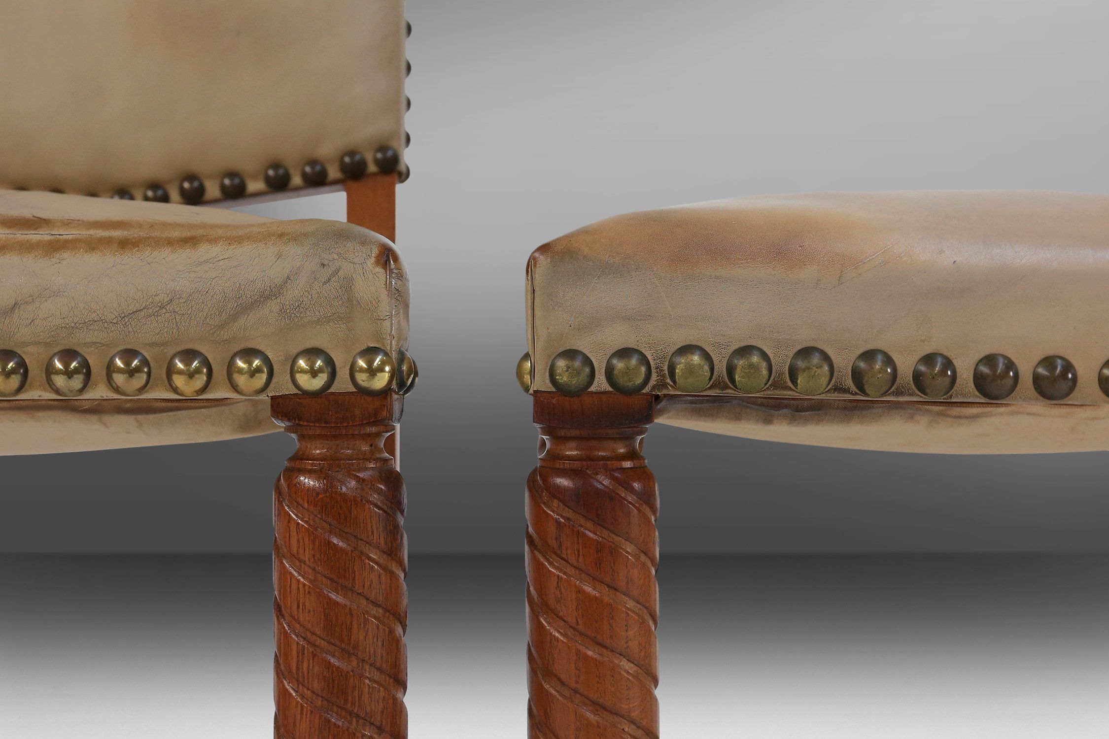 Art Deco Dining Room Chairs in Oak and Leather, 1940s, Set of 8thumbnail