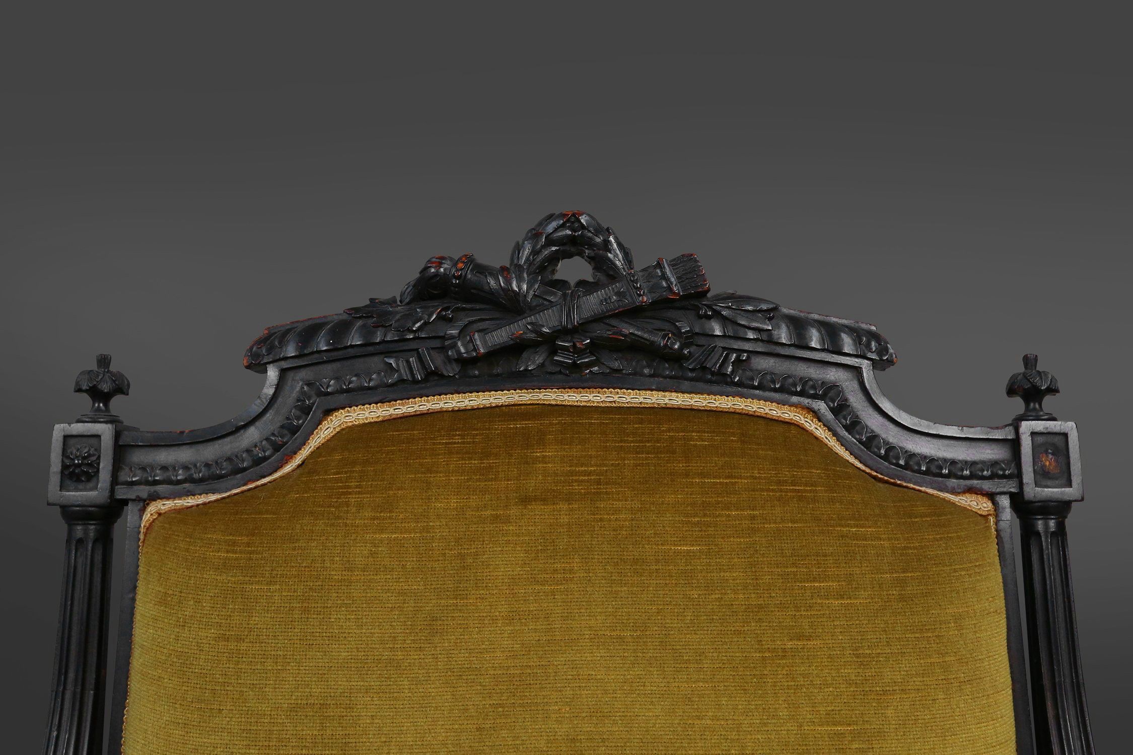 French Empire style  Black Wood and Velvet Armchair, 1850sthumbnail