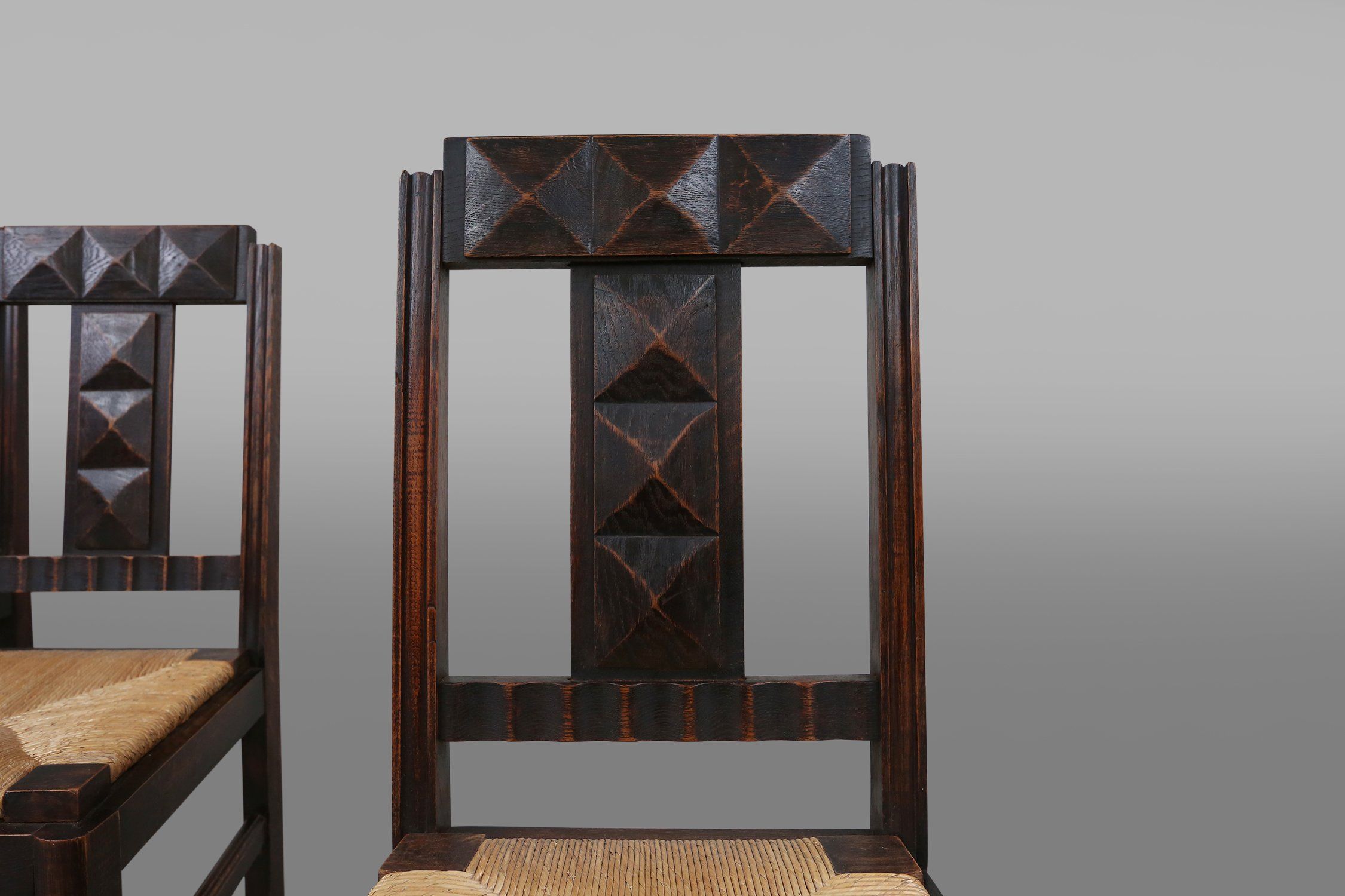 Vintage Dining Chairs in Oak and Wicker by Victor Coutray, Set of 6thumbnail