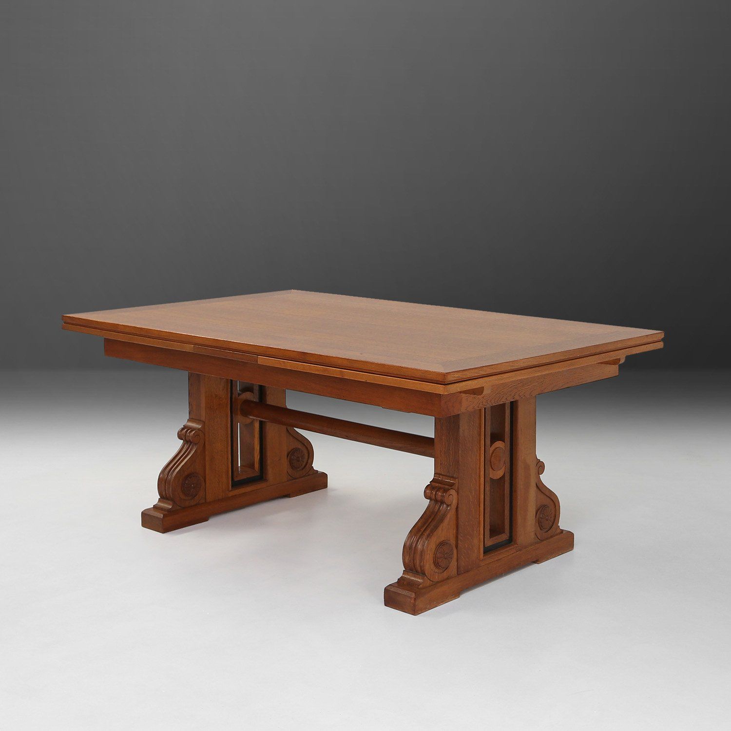 Extendable Art Deco Dining Table in full oak, 1940s-img